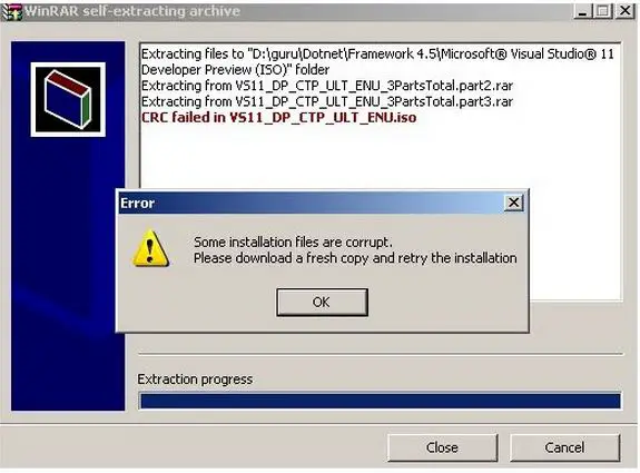 file crc error extracting